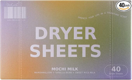 DedCool Dryer Sheets in Mochi Milk | 40 Count | Non-Toxic, Vegan Fabric Softener Sheets | Peach, Marshmallow & Sweet Rice Milk Scent | Softens & Freshens