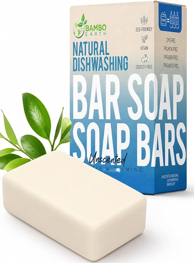 Natural Non-Toxic Dish Washing Soap - Dyes And Fragrance Free - Vegan Cruelty-Free Eco-Friendly And Zero Waste Dishwashing Handmade Solid Bar Soaps Detergent & Biodegradable (Unscented Single)