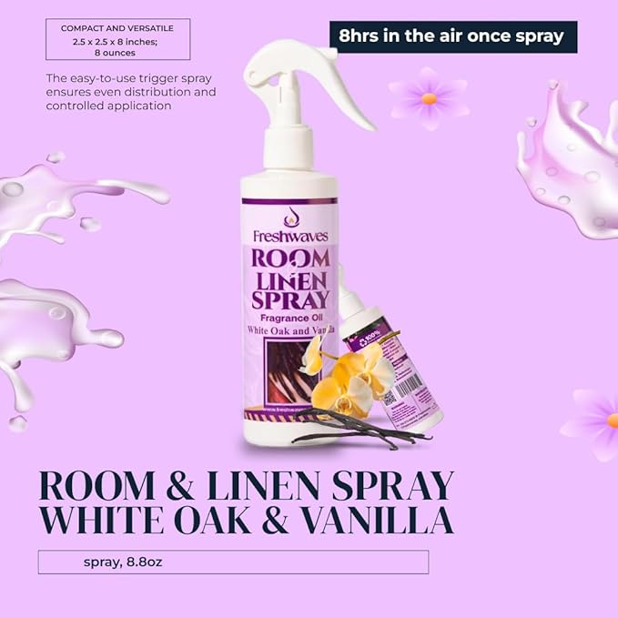 Freshwaves Room Linen Spray, Fragrance Oil (8.8 Oz, White Oak & Vanilla Sugar)