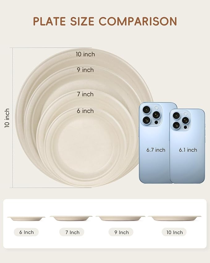 Goodluck 9 Inch Natural Compostable Plates 100 Pack, 100% FSC Certified Unbleached Bagasse Paper Plates, Heavy Duty Eco Friendly Disposable Plates for Party, Wedding, BBQ, Catering & Everyday Use