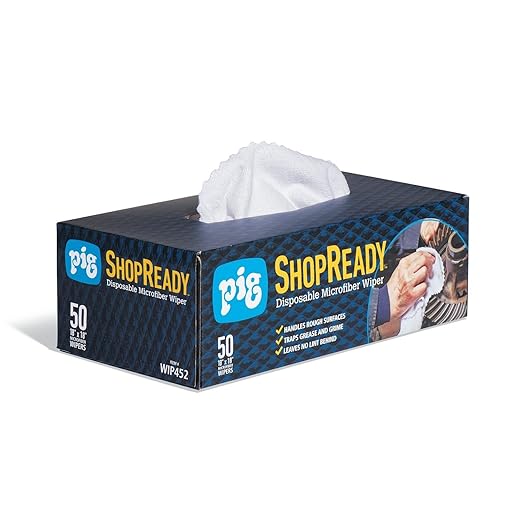 PIG ShopReady Microfiber Wipers| Durable Low-Lint Microfiber Rags | 50 per Box | 18" W x 18" L | White | PM50826-WH