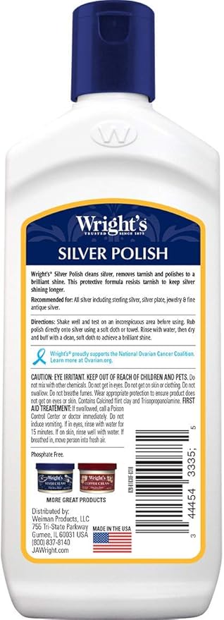 Wright's Silver Cleaner and Polish - 7 Ounce - Ammonia Free - Use on Silver, Jewelry, Antique Silver, Gold, Brass, Copper and Aluminum