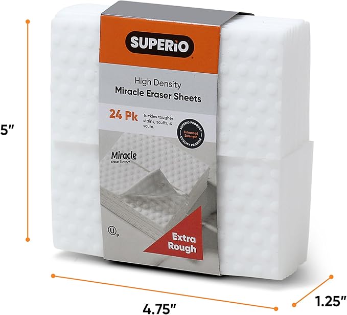 Superio High Density Miracle Eraser Sheets - 48 Count - Extra Durable Cleaning Pads with Convex Dots for Heavy Duty Cleaning