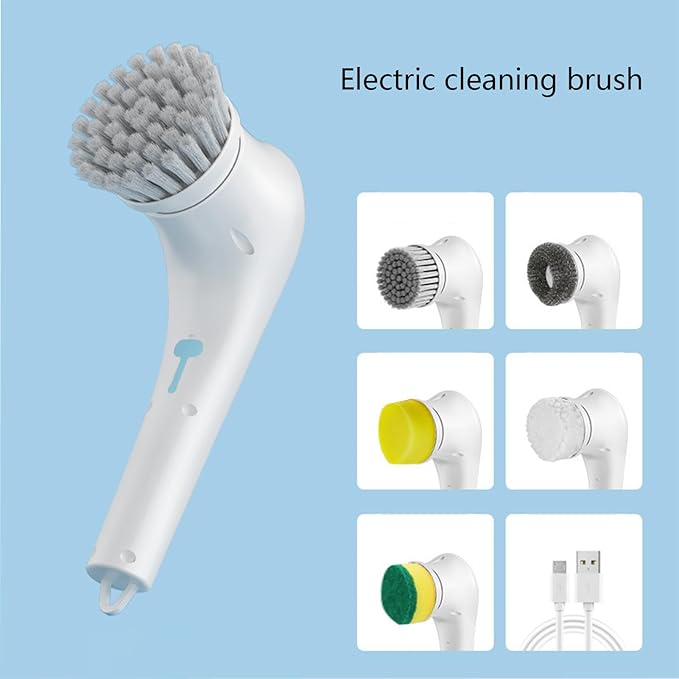 Electric Scrubber - Handheld Multifunctional Bathroom Cleaner, Powerful Shower Tool with Replaceable Brush Heads for Bathtub, Tile, Floor, Kitchen, Long Tail Household Cleaning Accessory