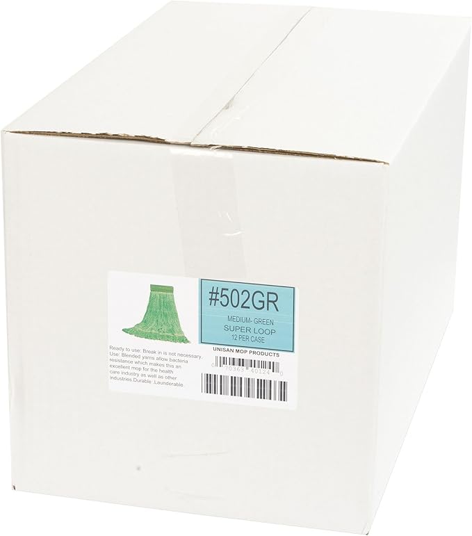Boardwalk Super Loop Wet Mop Head, Cotton/Synthetic Fiber, 5" Headband, Medium Size, Green, 12/Carton