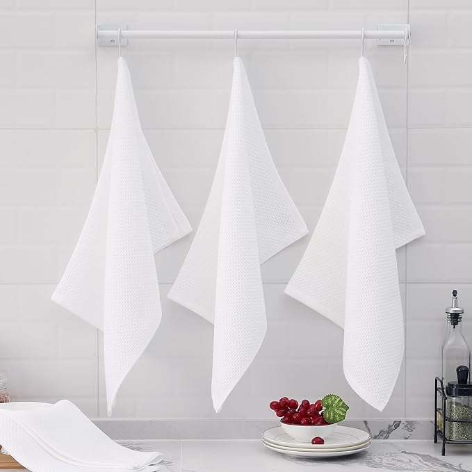 Homaxy 100% Cotton Oversized Waffle Weave Kitchen Dish Towels, Ultra Soft Absorbent Quick Drying Cleaning Towel, 20x28 Inches, 6-Pack, White