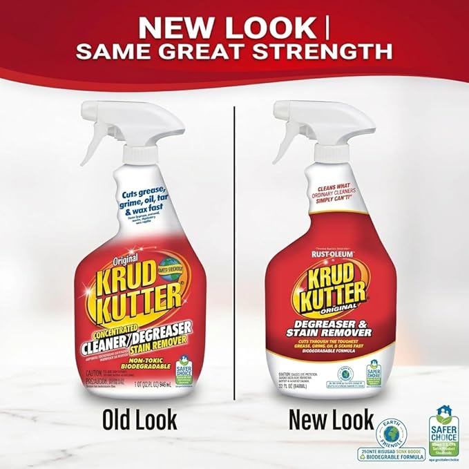 Krud Kutter Original Cleaner Degreaser Spray, 32 oz, Heavy Duty Multi Surface Cleaner for Grease, Oil and Tough Stains, Ready to Use for Kitchen, Garage, Floors and Outdoor Surfaces