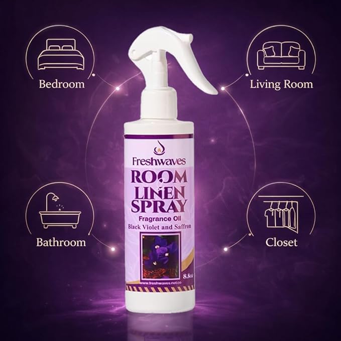 Freshwaves Black Violet & Saffron Fragrance Oil Spray | 8oz Air Freshener | Room Odor Eliminator for Living Room, Bedroom, Bathroom & Office