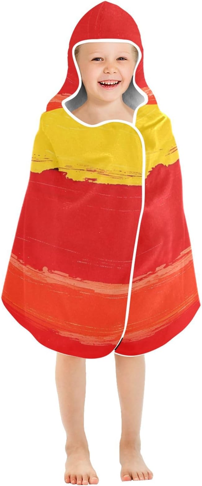 SUABO Kids' Bath Towels Rainbow Brushstroke Pattern Hooded Towels for Boys Girls,Toddler Towels Multi-Purpose for Beach,Pool and Bathroom,23.5" x 50", Soft and Highly Absorbent