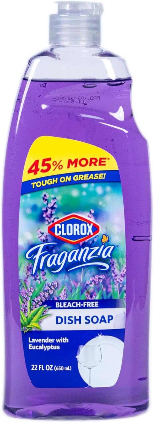 Clorox Fraganzia Liquid Dishwashing Soap, Lavender Scent - Cuts Through Tough Grease Fast, Quick-Rinsing Formula Washes Away Grime, A Powerful Clean You Can Trust, 22 Fl Oz, Pack of 2