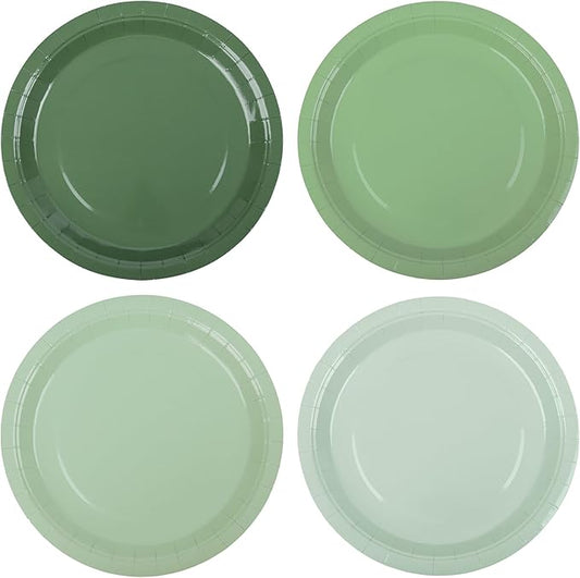 AimFun 24 Sage Green Paper Plates Gradient Green Party Plates 9 Inch Disposable Round Dinner Plates for St Patrick Day Birthday Wedding Baby Bridal Shower Party Supplies