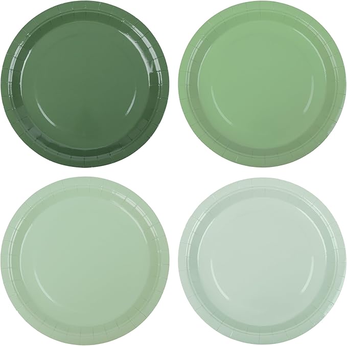 AimFun 48 Sage Green Paper Plates Gradient Green Party Plate 9 Inch Disposable Plates Round Dinner Plates for St Patrick Day Birthday Wedding Baby Bridal Shower Party Supplies
