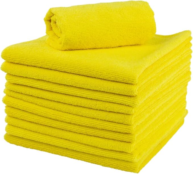 Restaurantware Clean Tek Professional 16 x 16 Inch Cleaning Cloths 100 Lint Free Microfiber Towels - Highly Absorbent Non Abrasive Yellow Microfiber Cleaning Rags Reusable For All Purpose Use
