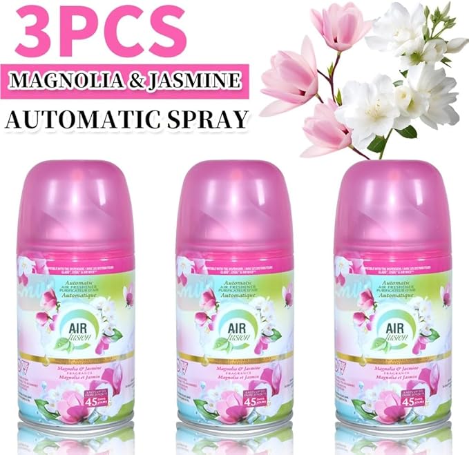 Automatic Spray Air Freshener Refill, Aerosol, Magnolia & Jasmine, 5 Ounce, 3 Pack (Magnolia & Jasmine, 3 Pack)