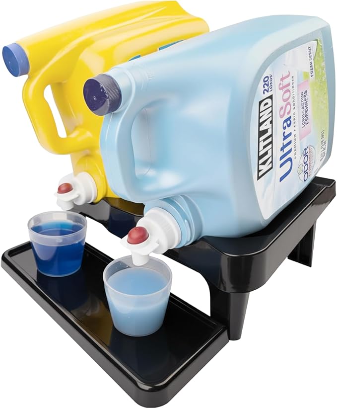 Skywin TidyFriend Detergent Holder Shelf for Laundry Room - Holds 2 Liquid Soap Dispenser, Laundry Soap Station Organizer, Detergent Stand with Drip Catcher Drip Tray Storage Organization (Black)