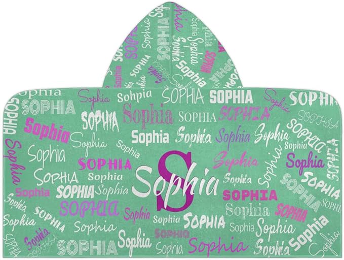 Custom Name Kids Hooded Bath Towel, Soft Towel Wrap - Warm Swim Cover Up - 50" x 24" Soft Terry Poncho Towel as Pool Swim Cover Ups for Girls Boys, Mint Green Color