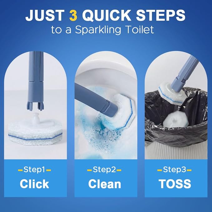 ROUNDSQUARE Disposable Toilet Bowl Cleaner with 40 Disinfecting 5X Power Refill Heads, Wands, Storage Caddy, Cleaning System Starter Kit