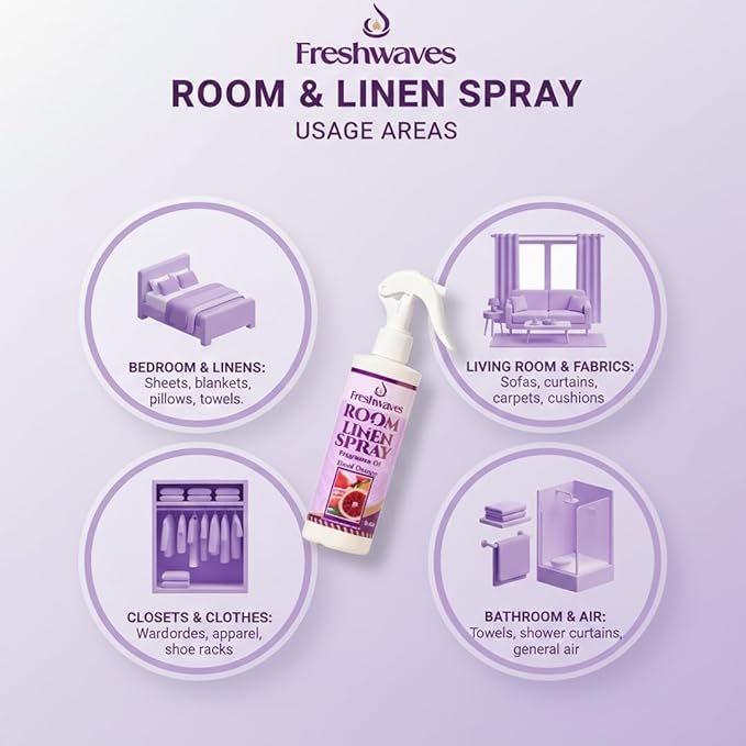 Freshwaves Room & Linen Spray | Blood Orange Fragrance Oil | 8.8oz Air Freshener | Odor Eliminator for Living Room, Bedroom, Bathroom & Office | White Bottle