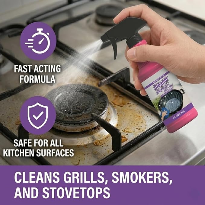Outdoor Grill Cleaner Spray - Heavy Duty Grease & Burnt Food Remover for BBQ Grills, Stove Tops & Drip Pans