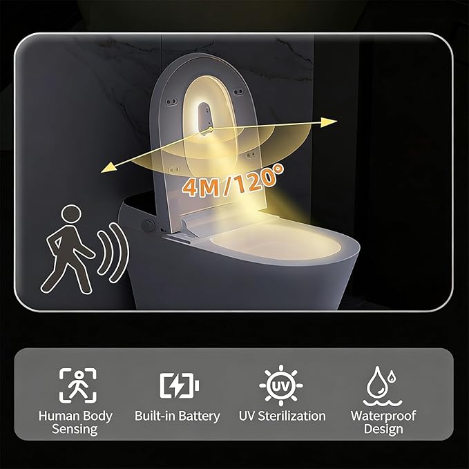 Self Cleaning UV Toilet Sanitizer Light, Motion-Activated, Rechargeable, Night Light, Adhesive-Mounted for Shared Bathrooms, For Elderly & Pet
