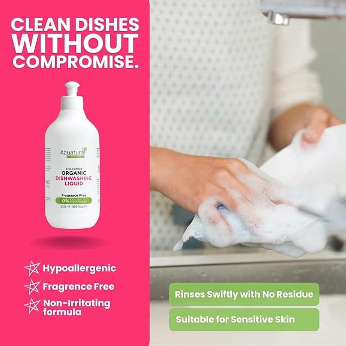 Organic Dishwashing Liquid for Dishes, Plant Based Dish Soap, Kitchen Unscented Dish Soap Liquid, Cuts Grease, Suitable for Sensitive Skin, Quick Rinse, 16.9 Fl Oz