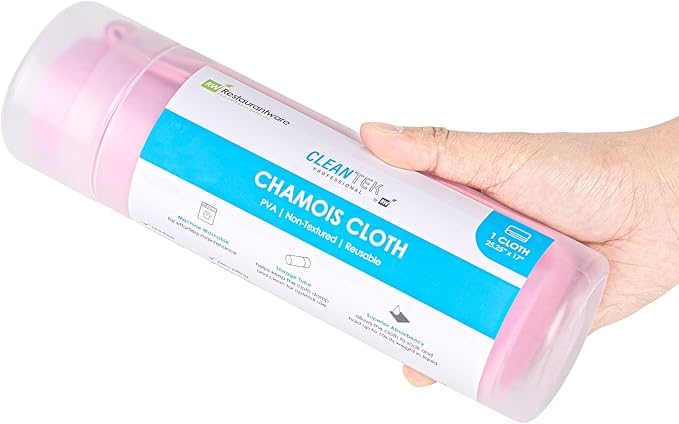 Restaurantware-Clean Tek Professional 25.2 x 16.9 Inch Chamois Cloth, 1 Reusable Microfiber Towel - Storage Tube Included, Absorbent, Pink PVA Microfiber Cleaning Rag, for Windows Or Cars