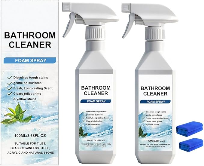 Bathroom Cleaner Foam Spray, Bathroom and Shower Descaler Stains Cleaner Action for Toilet, Tiles, Glass, Stainless (2PCS)