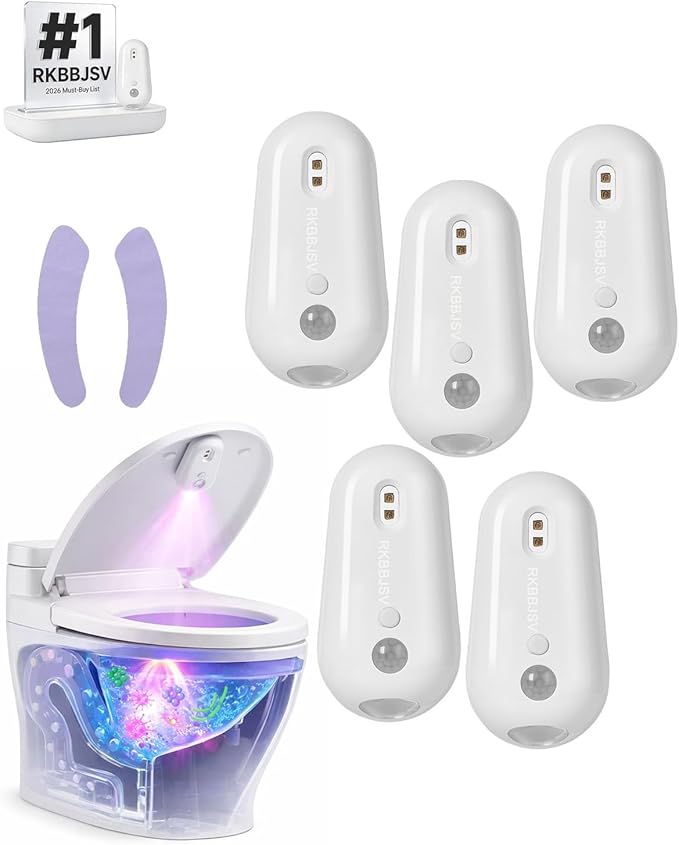 Self Cleaning UV Toilet Sanitizer and Night Light, Motion-Activated, USB Rechargeable, Adhesive-Mounted, 6-Color RGB Mode, IPX5 Waterproof for Shared Bathroom, Elderly & Pet(5pcs)