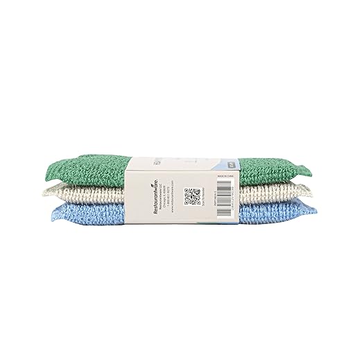 Restaurantware Scouring Pad 60 Count 5.5 x 3.9 Inches Plastic Steel Wool Sponge Metal Scrubber Durable Odor Free Scrubber Multi-Color Blue+Beige+Green Household Cleaning Sponge
