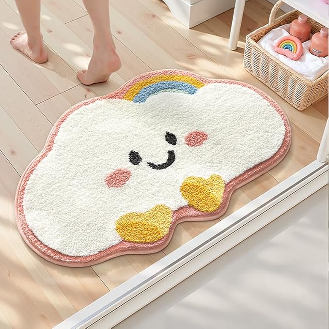 HYST Cloud Bathroom Rug - Tufted Super Absorbent & Non-Slip Bathmat, Machine Washable Plush Mat for Kids Room, Nursery, Bathroom Decor(Pink, 15.74x23.62 inch)