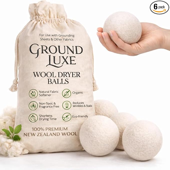 Premium New Zealand Wool Dryer Balls - 6-Pack, 100% Organic, Hand-Felted, Reusable, Reduce Drying Time - Natural Fabric Softening, Wrinkle & Static Reduction