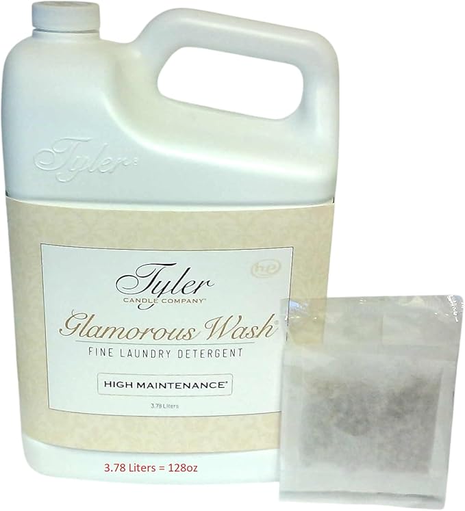 Tyler Candle High Maintenance Glamorous Detergent Wash 128 Fl oz with/Dryer Sachet single Pouch