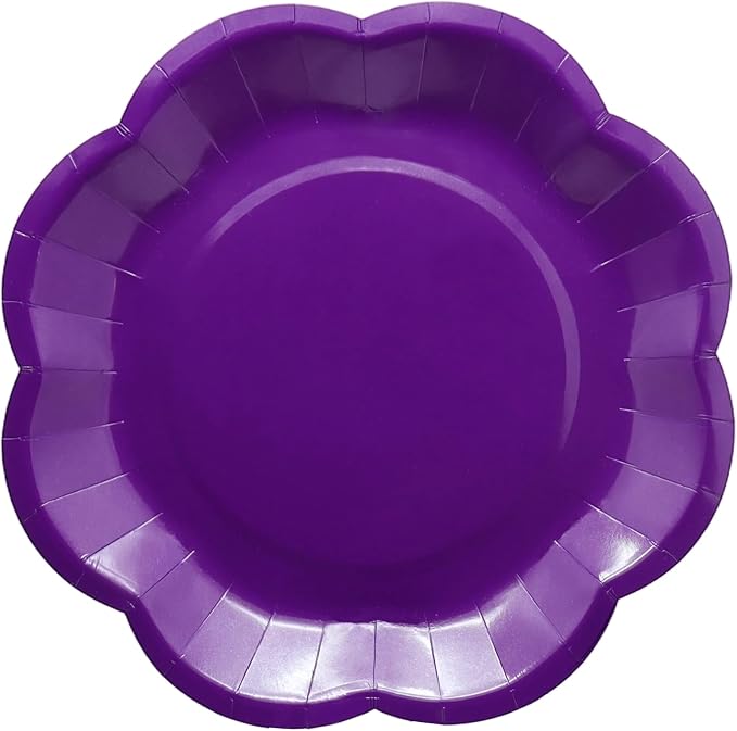 Purple Plates Party Supplies,9 inch Purple Paper Plates Disposable Scalloped for Birthday Cake Plate Baby Shower Dinner Wedding Dessert Party