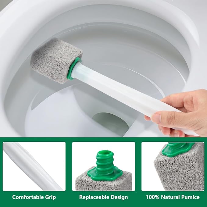 AUAUY 10 Pack Pumice Stone with Handle, Toilet Bowl Pumice Stone for Cleaning, Hard Water Toilet Ring Remover, 2 Cleaning Handle + 10 Pumice Stones for Cleaning Toilets, Bathtubs, Grills, Kitchen Sink