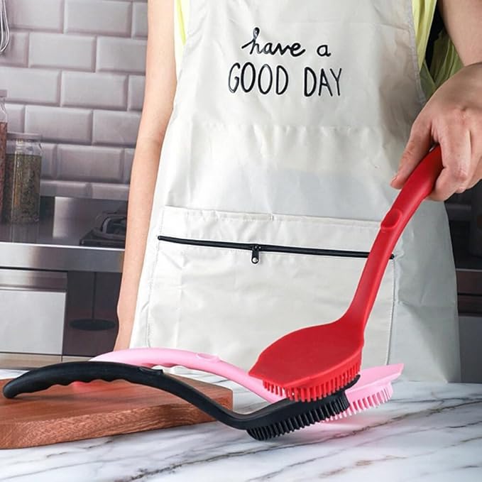 OSALADI Dish Brush Silicone Pot Brush Scrub for Pans Pots Kitchen Sink Cleaning Long Handle Dish Cup Bottle Washing Scrubber Black