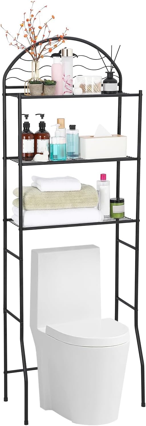 3 Tier Bathroom Over Toilet Storage Organizer Rack, Over the Toilet Storage, Space Saver Wrought Metal Bathroom Shelves, Freestanding Bathrooms Shelf for Restroom Laundry Balcony