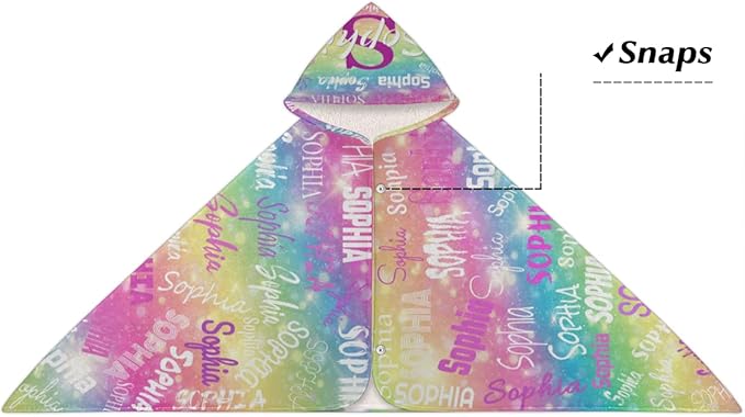 Custom Name Kids Hooded Bath Towel, Soft Towel Wrap - Warm Swim Cover Up - 50" x 24" Soft Terry Poncho Towel as Pool Swim Cover Ups for Girls Boys, Colorful Rainbow Color with Stars
