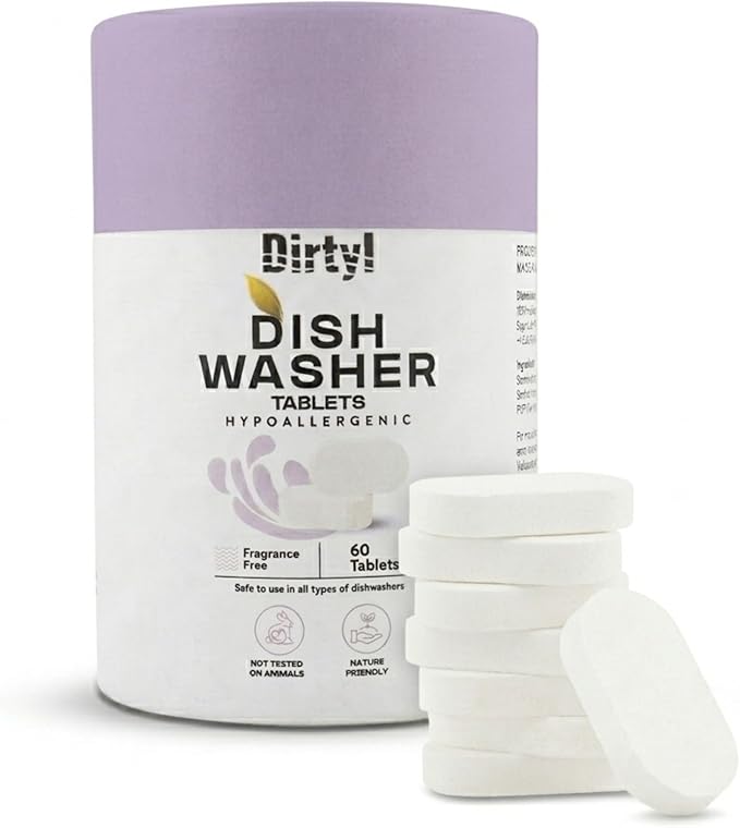 Dishwasher Detergent Tablets, 60 Count, for Sparkling Dishes. Unscented & Hypoallergenic. Rinses Clean, Cuts Grease, Limescale & Odor. Soap & Plastic Residue Free, Dishwashing Cleaner Pods.