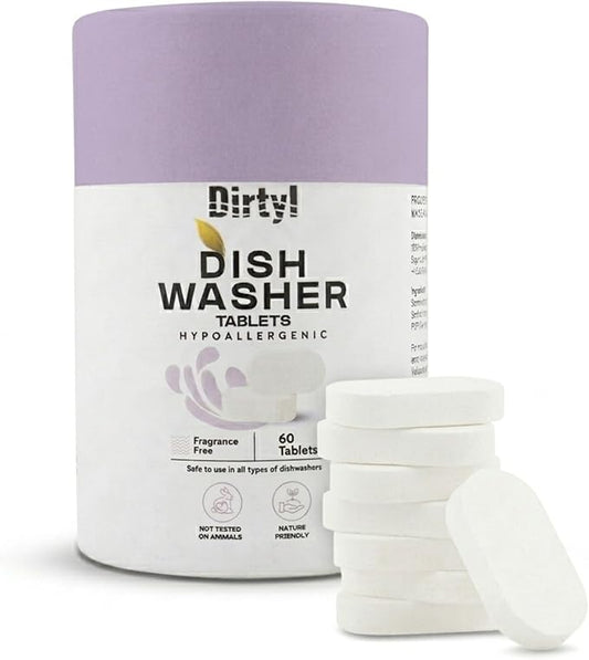 Dishwasher Detergent Tablets, 60 Count, for Sparkling Dishes. Unscented & Hypoallergenic. Rinses Clean, Cuts Grease, Limescale & Odor. Soap & Plastic Residue Free, Dishwashing Cleaner Pods.