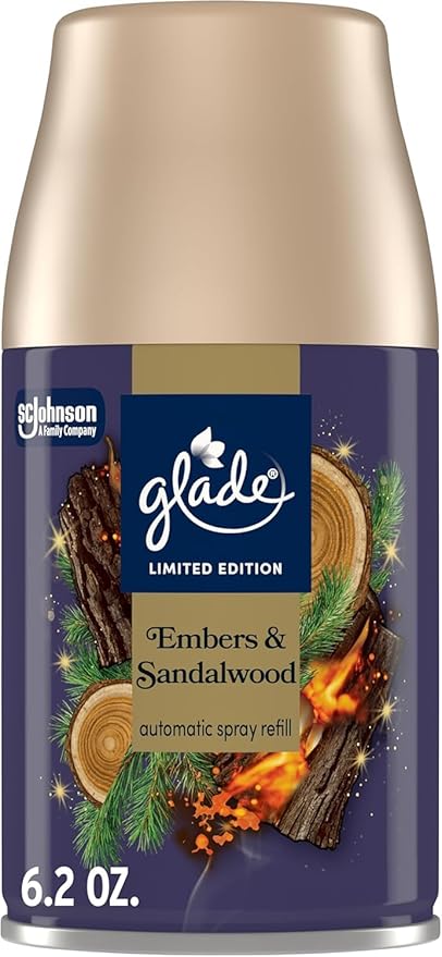 Glade Automatic Spray Refill, Embers & Sandalwood, 6 Pack, Scented Air Freshener for Home and Bathroom, 6.2 Oz