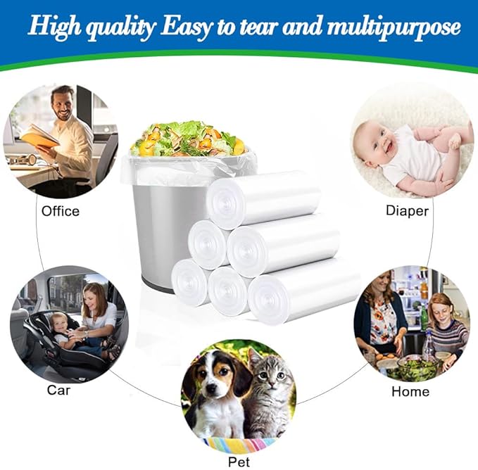1.2 Gallon 120 pcs(1-1.2 Gal) Small Clear Trash Bags, Strong 1 Gallon 1.2 Gallon 1.3 Gallon Garbage Bags, Bathroom Trash Can Bin Liners,Mini Bags Waste Basket Liner,Fit 5 Liter, 1-1.2 Gal (1.2C120)