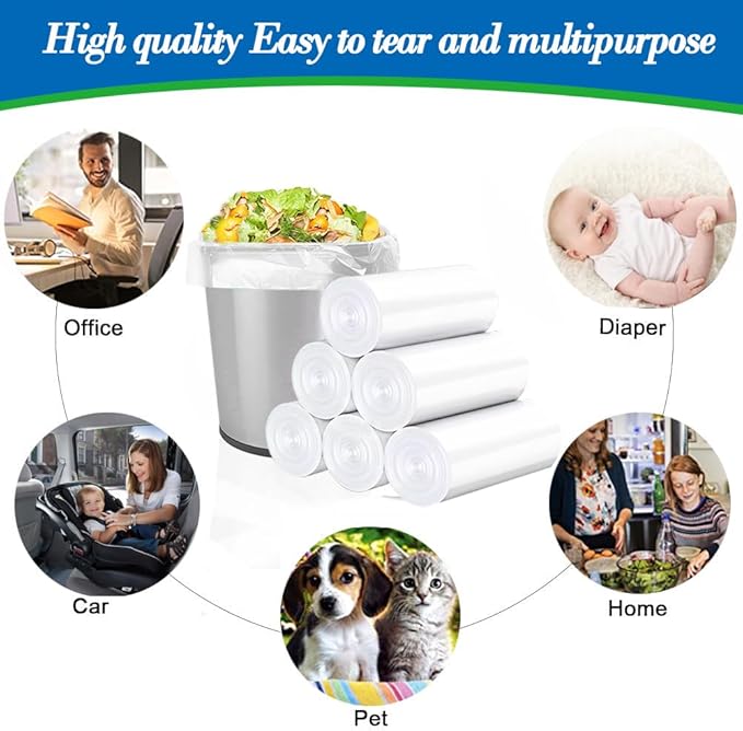 1.3 Gallon 120 pcs (1.2-1.3 Gal) Small Clear Trash Bags, Strong 1.2 Gallon 1.3 Gallon Garbage Bags, Bathroom Trash Can Bin Liners,Mini Bags Waste Basket Liner,Fit 5-6 Liter, 1-1.3 Gal (1.3C120)