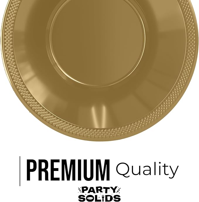 Party Solids 12 Oz Gold Plastic Bowls Disposable Bowls for Hot Food Soup 50 Pcs - For Soup, Salad, Cereal, Desserts & Party Supplies