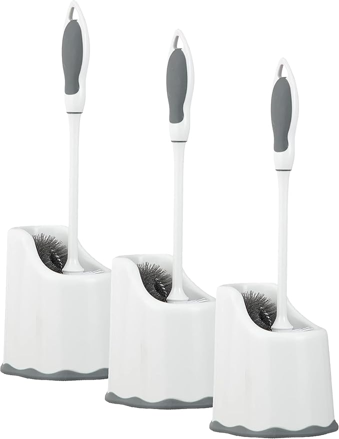 Superio Toilet Bowl Brush and Holder with Under Rim Cleaner for Bathroom, Toilet Brush and Caddy with Non Scratch Bristles and Under Rim Lip Brush (Pack of 3)