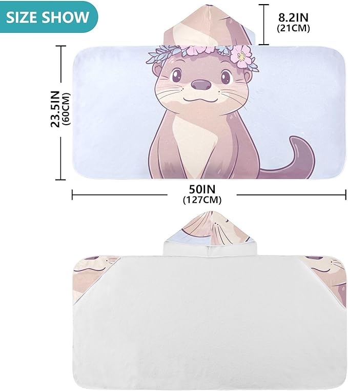 SUABO Kids' Bath Towels Otter Wearing Flower Crown Hooded Towels for Boys Girls,Toddler Towels Multi-Purpose for Beach,Pool and Bathroom,23.5" x 50", Soft and Highly Absorbent