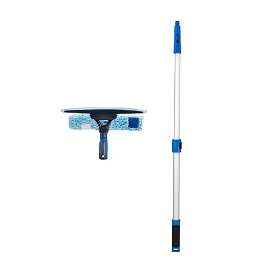 Unger 10" Curved Silicone Auto Squeegee with 3' Telescopic Pole, Flexible Blade for Window Curves, Windshield Cleaner Tool, Non-Scratch Microfiber Sleeve for Streak-Free Results, Machine Washable