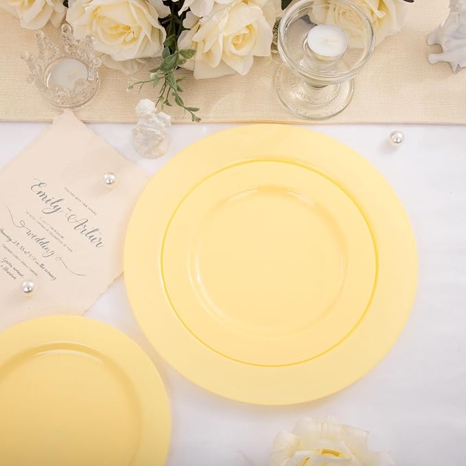 FLOWERCAT 60PCS Yellow Plates - Heavy Duty Yellow Plastic Plates Disposable 10.25inch & 7.5inch for Birthday Party/Wedding/Spring - Serve for 30 guests