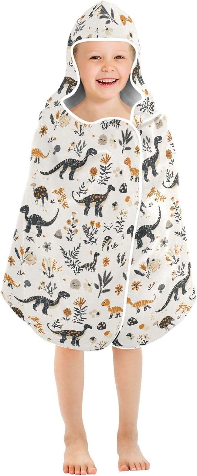 Kids Beach Towels Cartoon Dinosaurs Antique Girls Hooded Beach Towel Soft Bath Towels with Hood