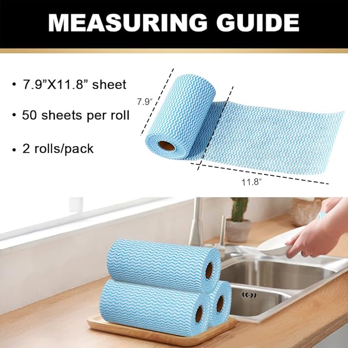 2 Pack Upgraded Reusable Cleaning Cloths Extra Thick Durable Disposable Cleaning Towels Kitchen Dish Paper Multi Purpose Household Towels Thickened Non Woven Wipes, 7.9"X11.8", Blue