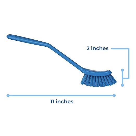 Vikan - Fine Dish Brush - Heavy-Duty, Narrow, Slip-Resistant Cleaning Brush, Polypropylene, Polyester Bristle, 11 Inch, Blue, (42873)